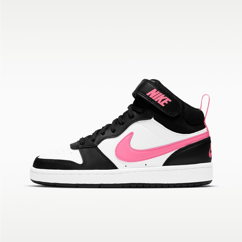 NIB Nike Court Borough Mid 2 GS Big Kids’ shoes size 7Y Black/White/Sunset Pulse